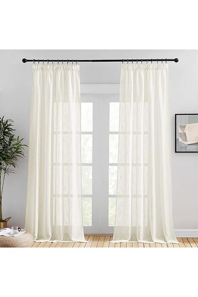 PONY DANCE Set 2 curtains with casual look, boho style, semi-transparent, light beige 140x260