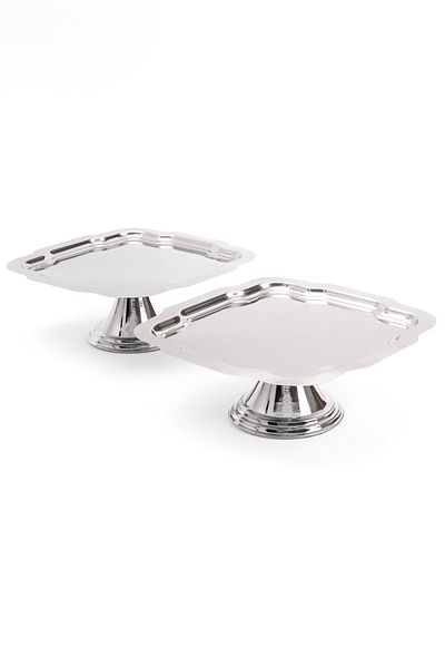 NEWTREND Züccaciye Luxury 2-Piece Daisy Silver Footed Cake, Cake, Cookies, Dessert, Treat, Dowry Presentation Service Stand