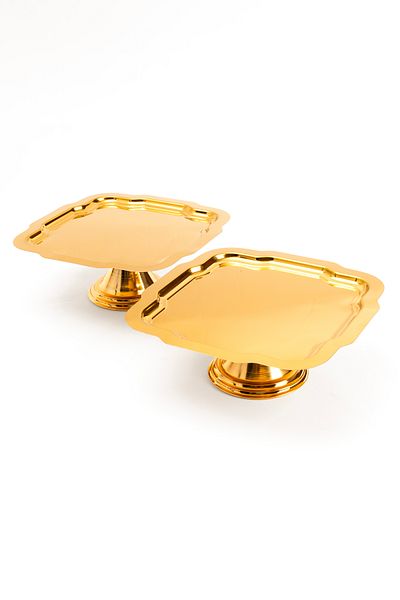 NEWTREND Züccaciye Luxury 2-Piece Daisy Gold Footed Cake, Cake, Cookie, Dessert, Treat, Dowry Presentation Serving Stand