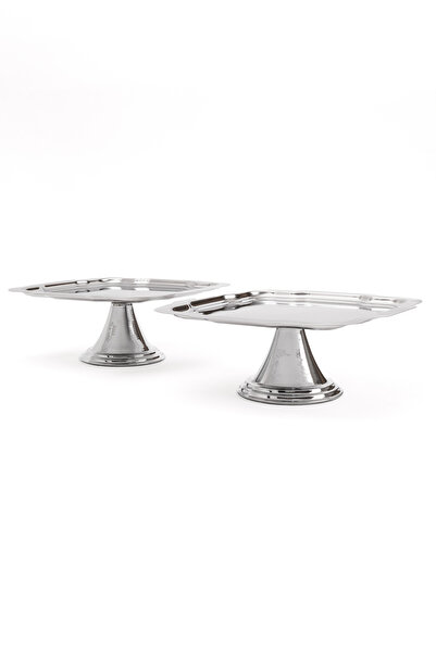 NEWTREND Züccaciye Luxury 2-Piece Daisy Silver Footed Cake, Cake, Cookies, Dessert, Treat, Dowry Presentation Service Stand