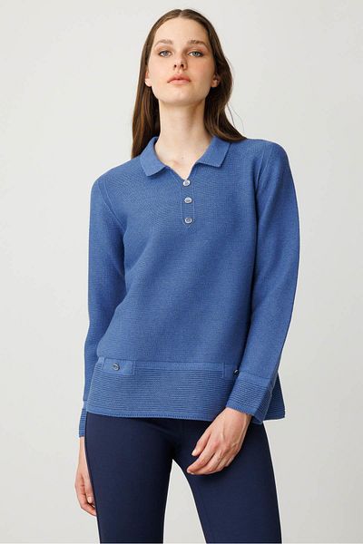 Desen Triko Women's Polo Neck Blouse Indigo