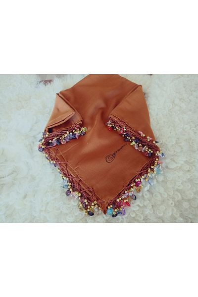 hoaryage Handmade Crystal Drop Stone Beaded Writing, Cheesecloth Yemeni, Scarf, 4 Edges Embroidered