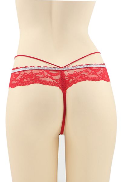 OEM Sexy thong panties for women with contrasting lace and shiny band, DZK-2173