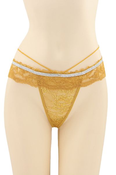 OEM Sexy thong panties for women with contrasting lace and shiny band, DZK-2173