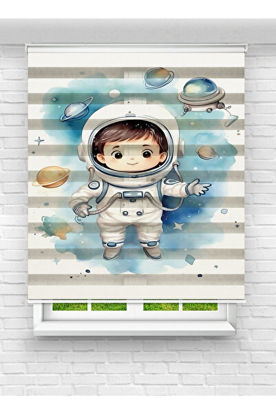 Ay Işığım Astronot ve Gezegen Desenli Zebra Stor Perde - Erkek Çocuk Odası İçin