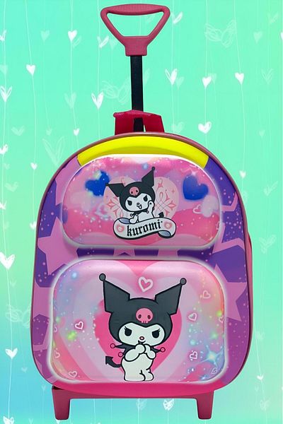 Uniquerrs 2-6 ani Grădiniță Creșă Sanrio Kuromi Model Rucsac și ghiozdan imprimat 3D cu roți