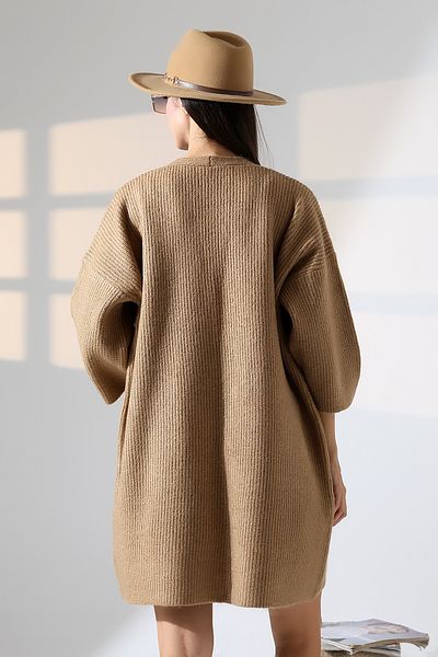ALCHON V-Neck Ribbed Selanchik Knitted Double Pocket Half 3/4 Sleeve Midi Length Winter Knitwear Cardigan
