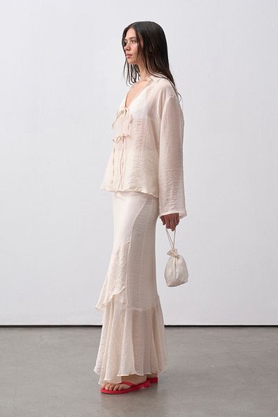 mathilda store Women's Ecru Chiffon Blouse Skirt Set