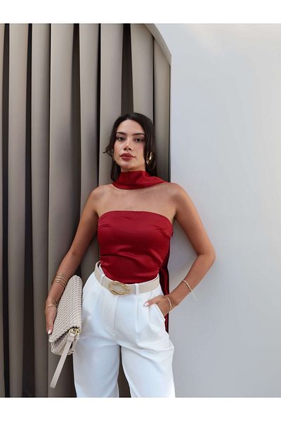 ESRAHELVACI Satin Blouse with Halter Neck Scarf