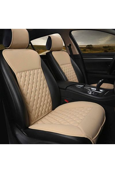 Elindor Car seat cover, universal, front seat protection, PU leather, design with storage pocket, Beige