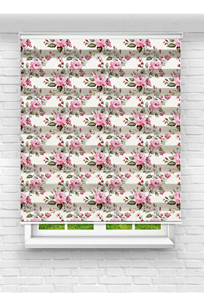 Ay Işığım Pembe Gül Desenli Zebra Stor Perde - Mutfak ve Oturma Odası İçin Za...