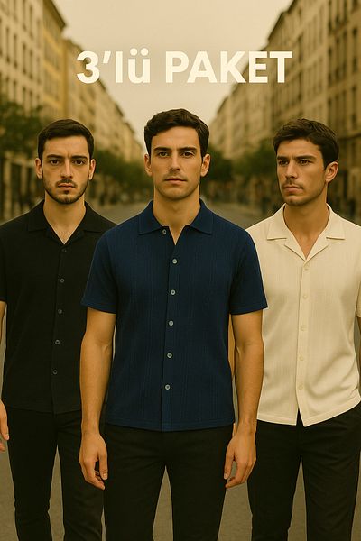 DAMGA JEANS Ανδρικό κοντομάνικο βασικό καλοκαιρινό πουκάμισο 3 συσκευασιών