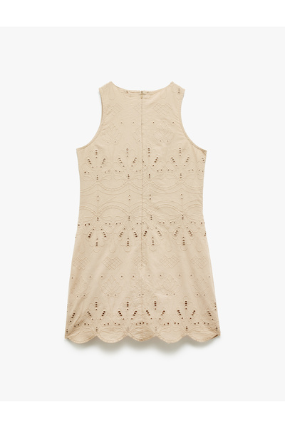 Koton Βαμβακερή επένδυση με βούκινο αμάνικο μίνι φόρεμα με γιακά