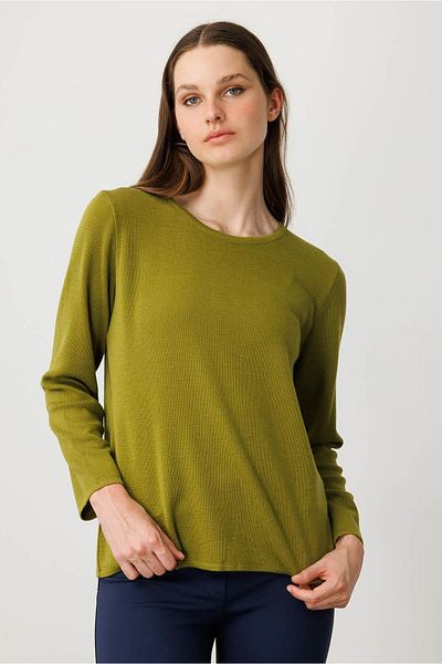 Desen Triko Women's Crew Neck Long Sleeve Basic Wool Blouse A.Y.Green