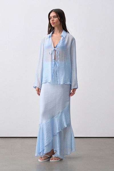 mathilda store Women's Blue Chiffon Blouse Skirt Set