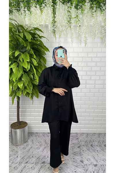 modessia Women's Black Sofya Linen Double Set Sof1600