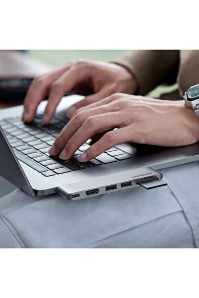 Ugreen Splitter de porturi HUB pentru MacBook Air Pro, 2x USB-C, HDMI, 2x USB 3.0, SD, TF, PD, Gri