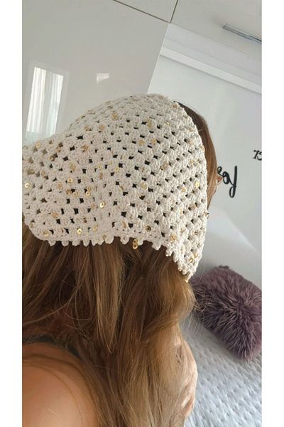 YUMAK HOBİ EVİ Pul Embroidered Hand Knitted Bandana