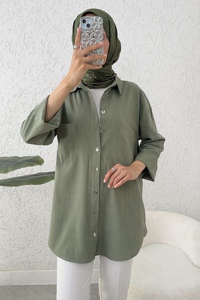 Salih Çelebi Πουκάμισο με μανίκια κιμονό 2344 - KHAKI