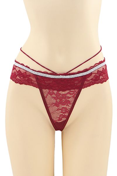 OEM Sexy thong panties for women with contrasting lace and shiny band, DZK-2173
