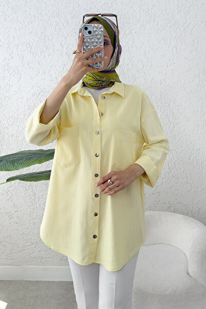Salih Çelebi Kimono Sleeve Pocket Shirt 2344 - Yellow