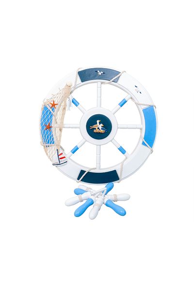 Z-Tools Decorative MDF wheel, wheel diameter 50cm, marine rudder model with mesh, white/blue ZTS 8036