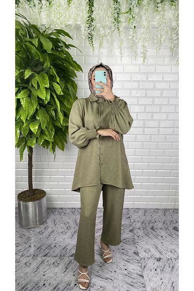 modessia Women Khaki Sofya Linen Double Set Sof1600