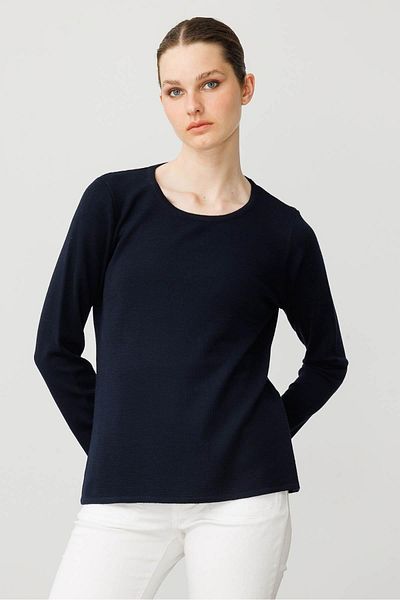 Desen Triko Women's Crew Neck Long Sleeve Basic Wool Blouse K.Navy Blue