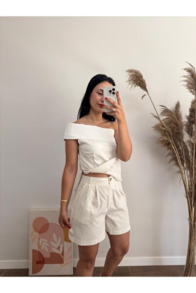 DUSOHOME One Shoulder Blouse Shorts Linen Set