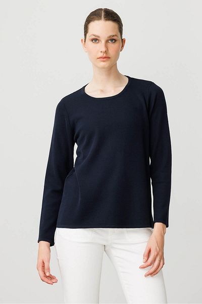 Desen Triko Women's Crew Neck Long Sleeve Basic Wool Blouse K.Navy Blue