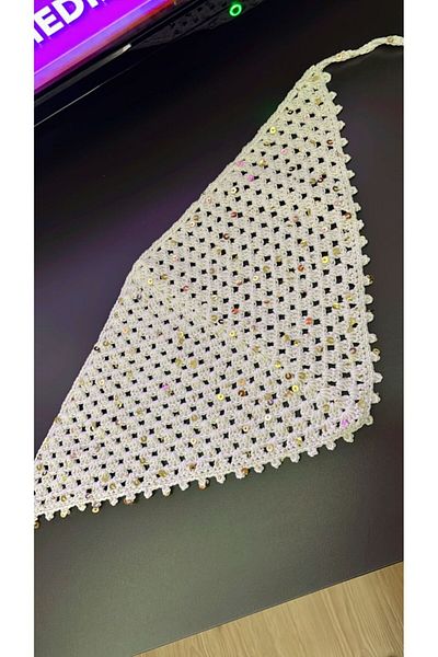 YUMAK HOBİ EVİ Pul Embroidered Hand Knitted Bandana