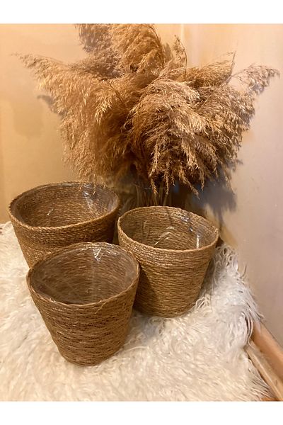 Paganca 3-Piece V-Shaped Wicker Flower Pot with Inner Bag