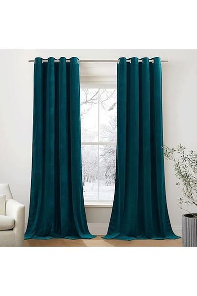PONY DANCE Set 2 curtains with rings, velvet, thermal protection, dark blue, 140x260