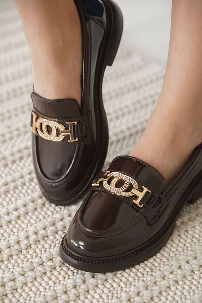 MarjinalTrendim Viola Women's Bitter Brown Patent Leather Loafer