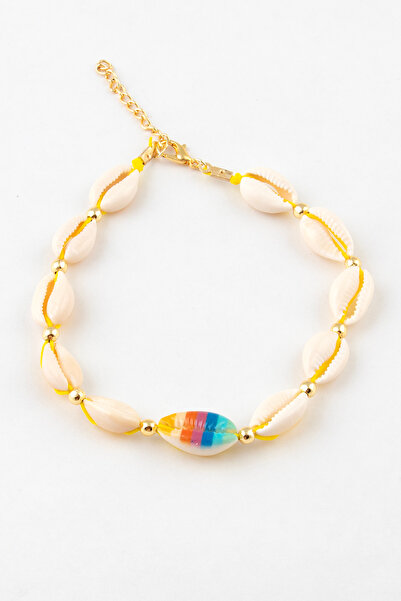 Sortie Aksesuar Rainbow patterned seashell figured seashell string anklet
