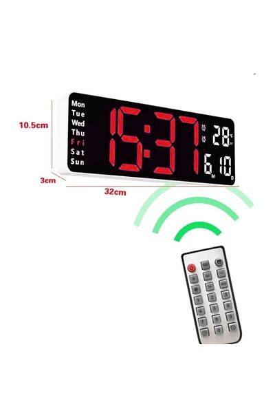 BLA BLA FOAM Digital Wall Clock with Remote Control, Thermometer, Calendar, Dual Alarm, Cable Power, Adjustable B