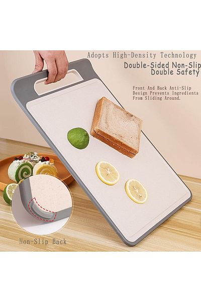 Saharaz Wheat Fibre Chopping Boards, Double-Sided with Juice Grooves and with Easy Grip Handles, Non-Slip