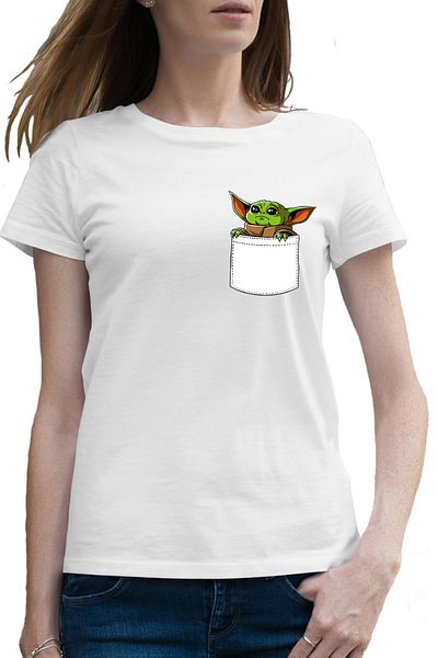 OEM Tricou femei Baby Yoda White Pocket, Star Wars