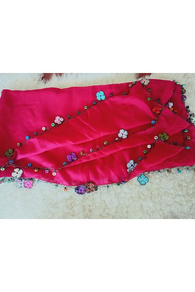 hoaryage Crochet and Beaded Embroidery with Flower Pattern Motif Writing, Scarf, Yemeni, Mevlüt Cover