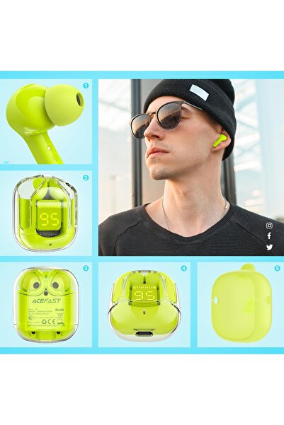 Acefast Dokanałowe słuchawki bezprzewodowe TWS Bluetooth zielony