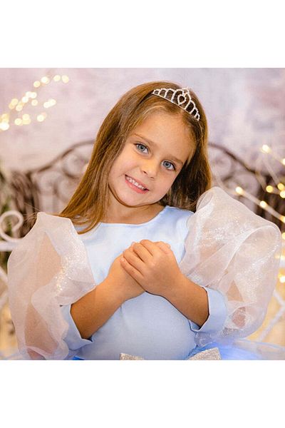 fustite cu luminite Blue Taffeta Crop Top With Puff Sleeves - 2-3 Years (92-98 CM)