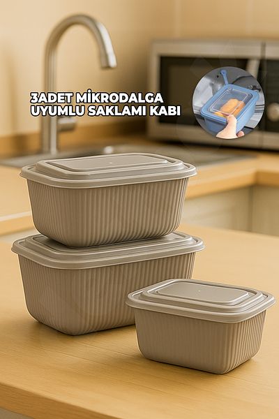 Destpak 3 Pcs Microwave Compatible Plastic Storage Containers - with Lids - with Microwave Plugs - 3 Sizes