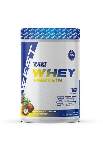 West Nutrition مسحوق بروتين مصل اللبن 540 جرام 18 حصيلة بنكهة جوز الهند والأناناس