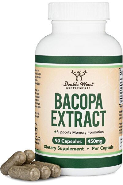 DOUBLE WOOD Bacopa Monnieri Memory Brain Health, Focus, and Cognitive 20% Bacosides 450mg, 90 Caps