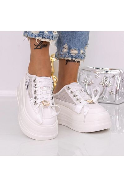 mei Women's Platform Sneakers 3359-5 White