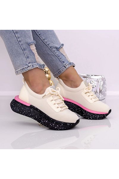 mei Women's Platform Sneakers 3AL21 Beige