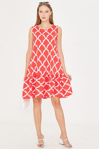 armonika Women's Red-White Patterned Sleeveless Skirt Ruffle Dress Arm-22K001142