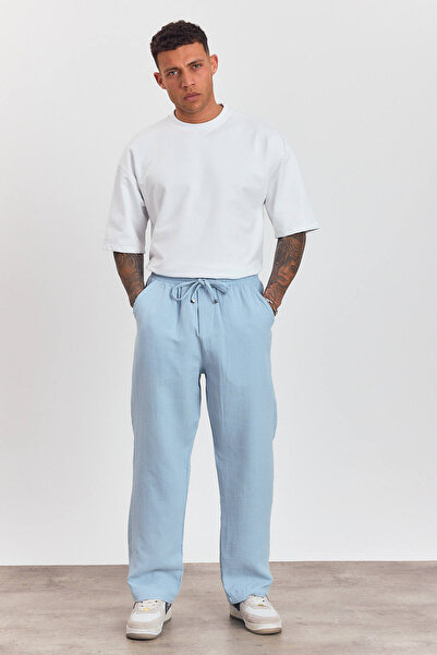 Weyeze Elastic Waist Lace-Up Loose Cut Trousers Ag-Y23113Lns