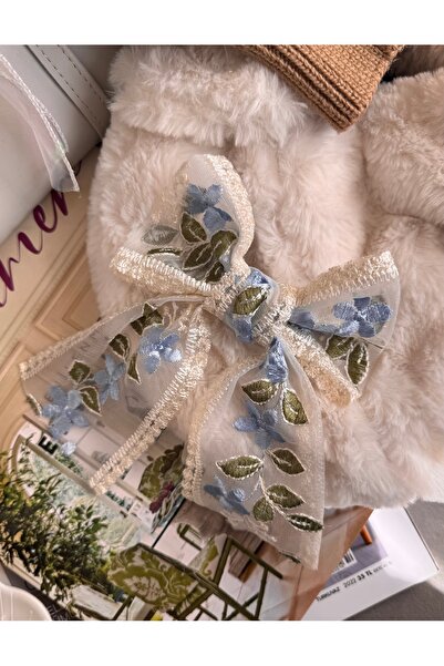 WhimsyWhite Blue Bow French Lace Vintage Clip Buckle