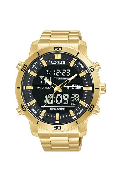 Lorus Rw660Ax9 Quartz Steel Gold Color Black Dial 10 Atm 46 mm Men's Wrist Watch